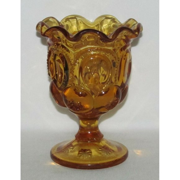 LE Smith Glass MOON AND STAR No.3601 Amber Footed Ruffled Compote - Picture 1 of 1